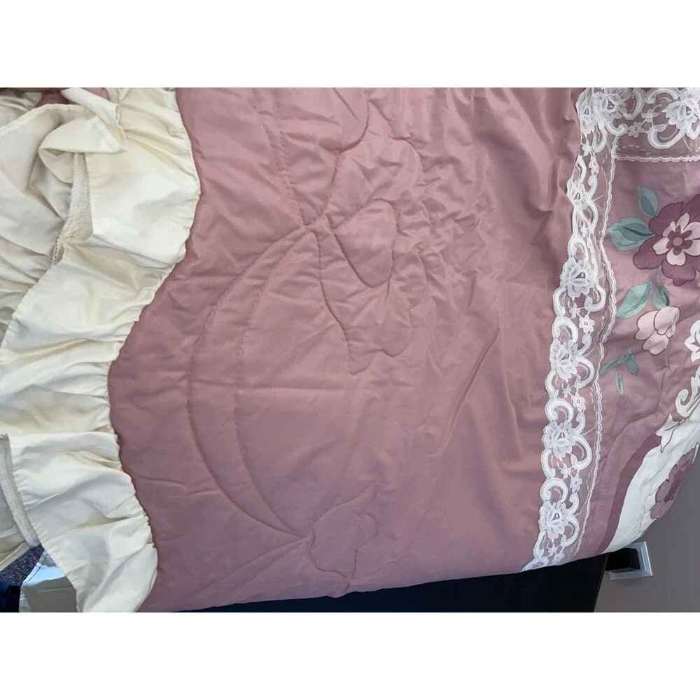 Hampton Rose Queen Comforter 86x92 Rose Cream Floral Made In USA Vintage